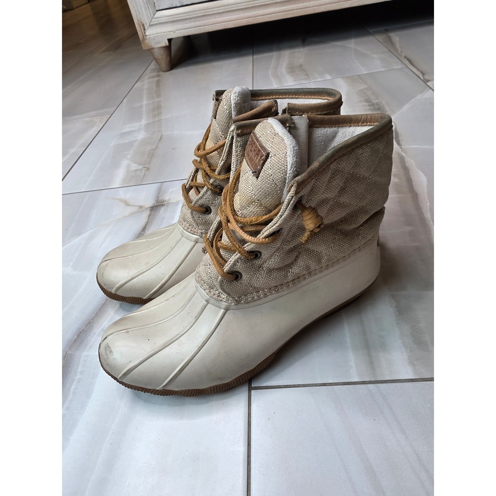 Sperry Top-Sider Saltwater Duck Boots Womens 7.5 Tan Quilted Canvas STS99071 A2 - Picture 10 of 16